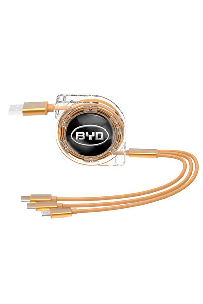 Choice6 A-Gold-A-BYD 3 In 1 Fast Charger USB Data Cable Car Interior Accessor...