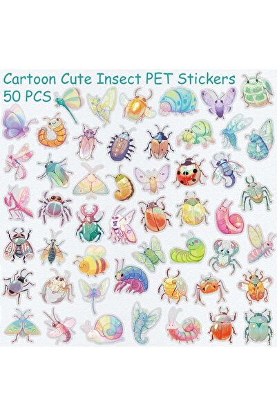 Choice ٥٠ قطعة من ملصقات حشرات كرتونية لطيفة مصنوعة من مادة PET، مناسبة للهوا...