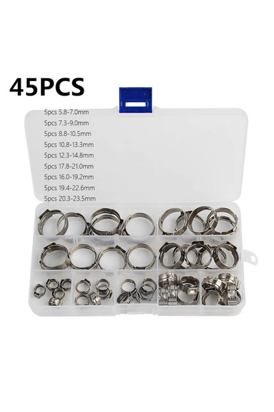Choice 45pcs Single Ear Stepless Hose Clamps 5.8-23.5mm 304 Stainless Steel H...