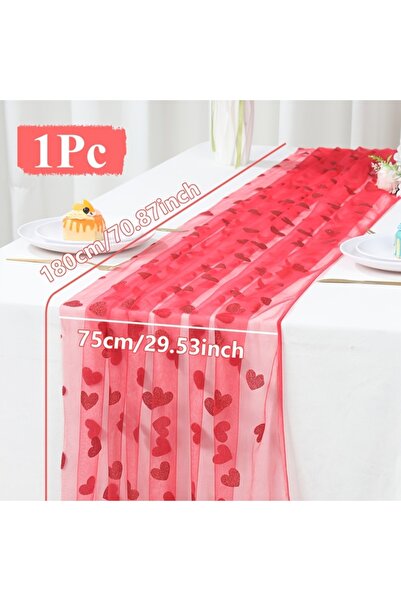 Choice 75x180cm 1pcs 1Pcs Valentine's Day Red Heart Net Table Flag Bridal Par...
