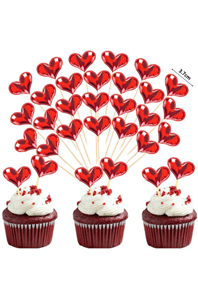 choice2 ١٠٠ قطعة من زينة الكب كيك الحمراء على شكل قلب، ٥٠/١٠٠ قطعة، لتزيين كب...