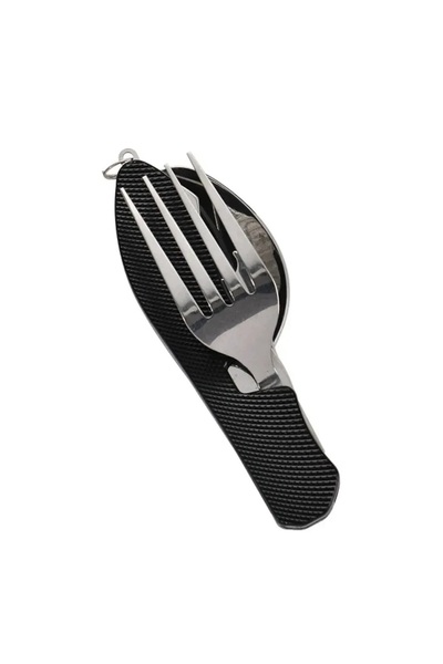 Choice Black Foldable Camping Utensil Set Stainless Steel Spoon Fork Combo Mu...