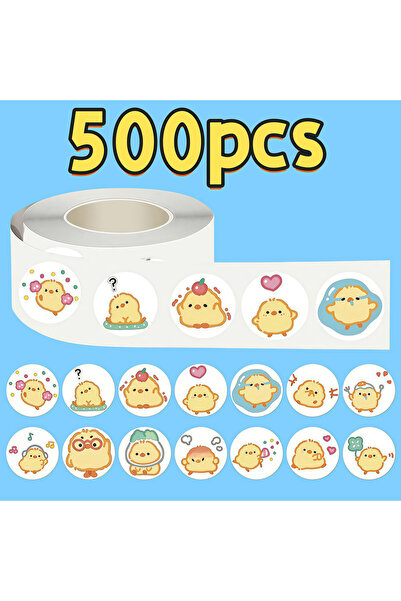 Choice ملصقات صفراء بكمية 500 قطعة، بتصميمات عبارة عن كتكوت أصفر ناعم، وعبارا...