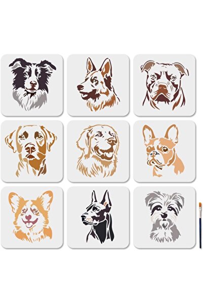 Choice AECH06-16485 9Pcs Dog Animal Painting Stencils Popular Dog Cute Dog St...