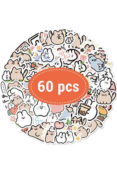 Choice 60 قطعة - TZ-187 - 60 قطعة من ملصقات الأرانب والقطط الكرتونية اللطيفة،...