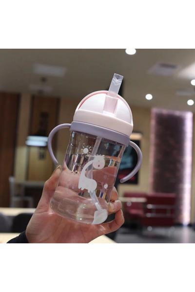 Choice زجاجة رضاعة للأطفال وردية اللون سعة 350 مل مع ماصة وكرة جاذبية وزجاجة ...