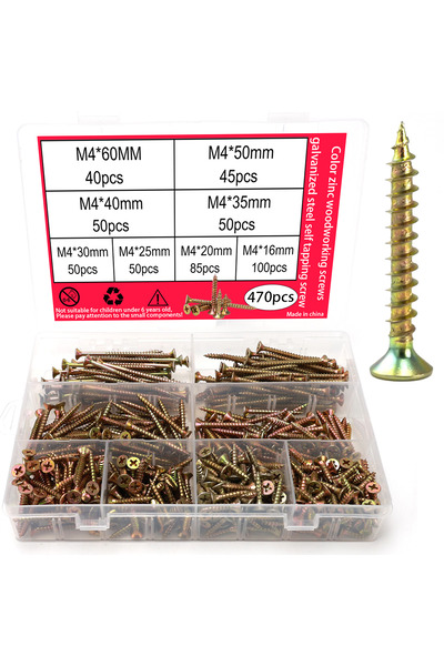 Choice M4 MG470pcs 470pcs Colored Zinc Flat Head Woodworking Screws M4/60mm/5...