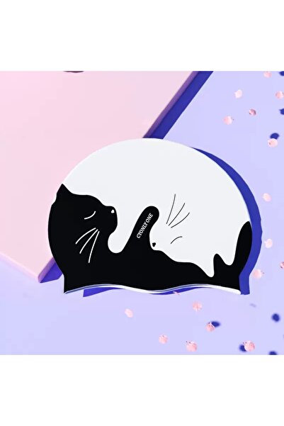 Choice White-Black-Cat Silicone swim cap, large swim cap, comfortable shower ...