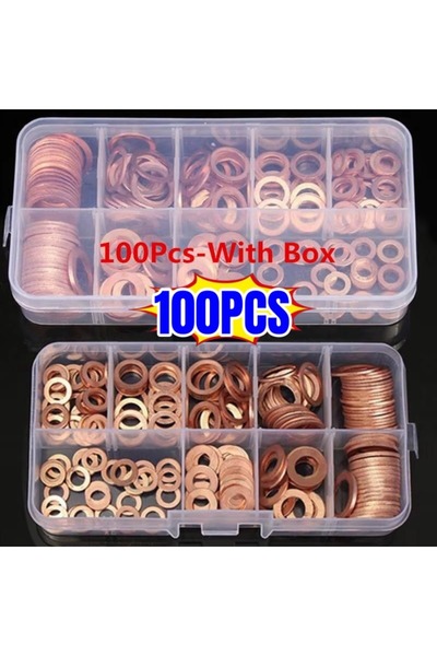 Choice 100Pcs Copper Washer Gasket Nut and Bolt Set Flat Ring Seal Assortment...