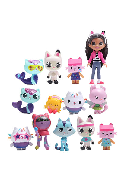 BANDAI 13 قطعة من إكسسوارات حفلات بيت الدمى غابي، دمية قطة مصنوعة يدويًا من م...