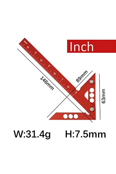 choice2 مسطرة قياس زاوية الخشب (45-90 درجة) - أداة قياس مركزية حمراء بوصة