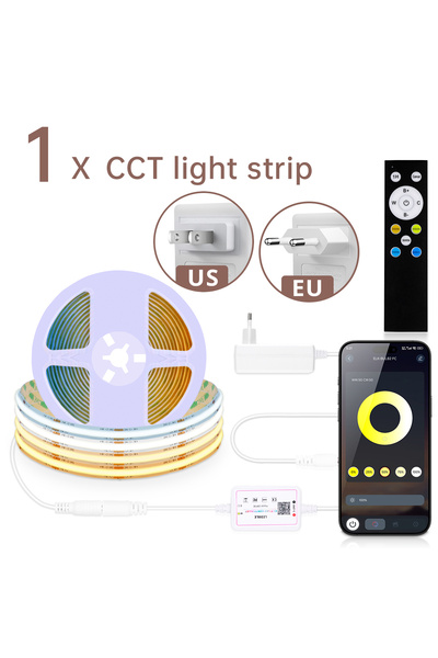 Choice 5M Kit 24V EU Plug CCT COB LED Strip 2700K-6500K Dimmable CCT COB LED ...