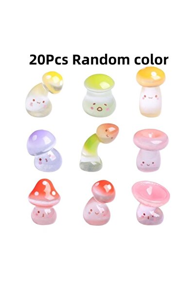 Choice 20 قطعة من مجسمات الفطر الراتنجية المصغرة بألوان عشوائية، تتوهج في الل...