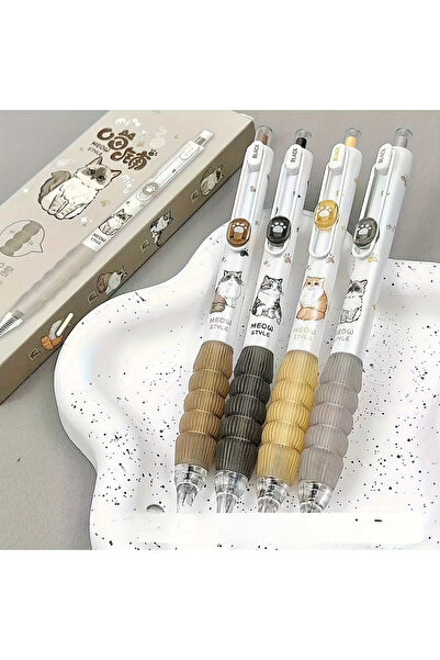 Choice ٤ أقلام جل سوداء لطيفة بتصميم قطط، أقلام قابلة للسحب بتصميم قطط كاواي ...