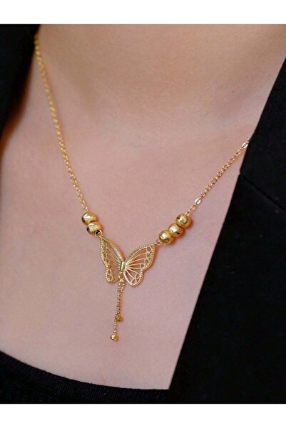 ALZAHR Elegant Gold-Plated Filigree Butterfly Lariat Necklace with Bead Accen...