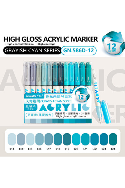 Choice أقلام طلاء أكريليك GN-586-D، 12 لونًا، برؤوس فرشاة، مناسبة للرسم على ا...