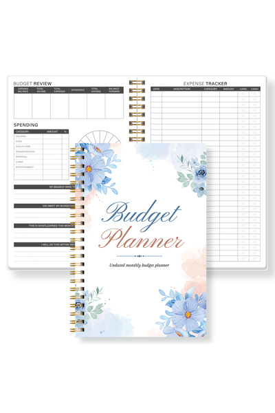 Choice Blue A5 Budget Planner Spiral Notebook Watercolor Floral Cover Undated...