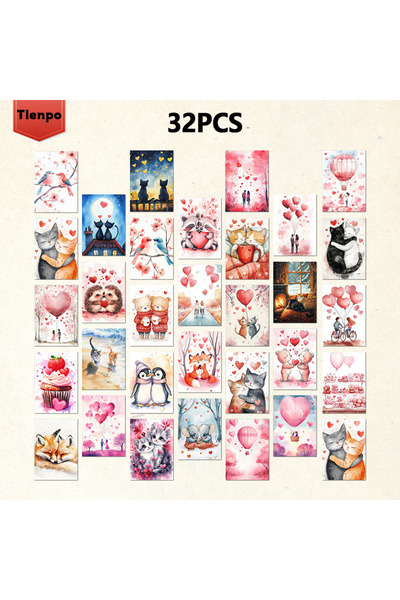 Choice Mixed Color 32pcs Valentine's Day Animal Postcards, Love Gift Cards, C...