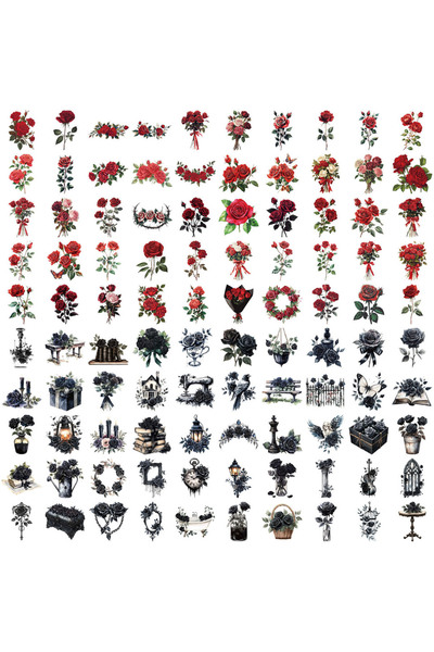 Choice1 100pcs 100/200 PCS Dark/Red Rose Stickers DIY Notebook Stationery Pen...