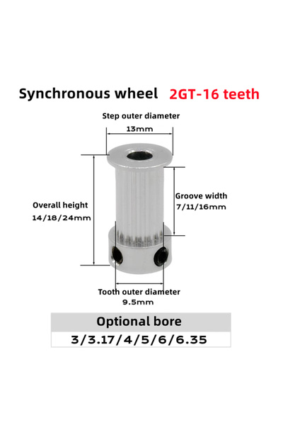 Choice18 بكرة توقيت 2GT ذات 16 سنًا، قطر 3 مم، 6 مم، 5 قطع، 1/5/10 قطع، 16 سن...