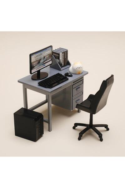 Choice مجموعة أثاث مصغرة لبيت الدمى بمقياس 1/12، تتضمن لوحة مفاتيح كمبيوتر وك...