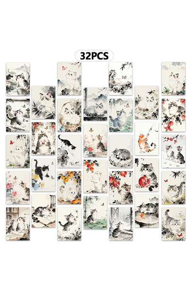 Choice Mixed Color 32pcs Ink Wash Cat Postcards, Christmas Gifts, Living Room...