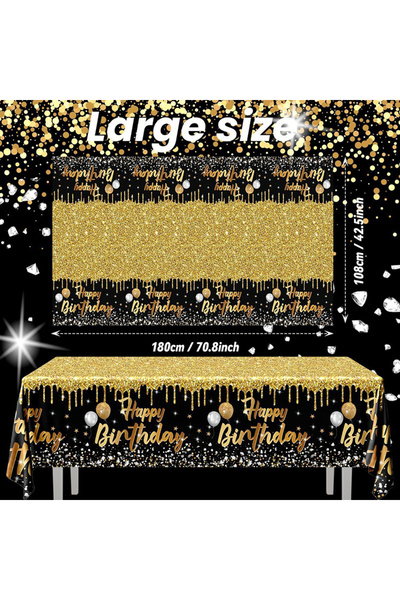 Choice 1pc Tablecloth 1pc Happy Birthday Black Gold Tablecloth Gold Glitter B...