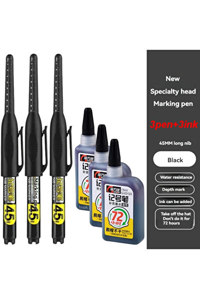 Choice 3 أقلام، 3 أحبار، أسود، 45 مم، مقاوم للماء، رأس طويل، قلم تحديد للثقوب...