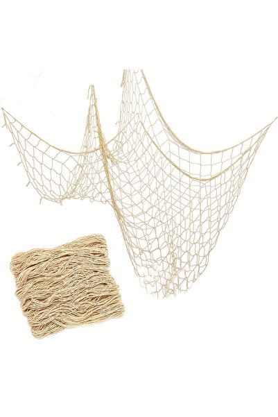 Choice زينة شبكة صيد بسيطة بلون كريمي، مقاس 1×2 متر، مزينة بأصداف بحرية، بطاب...