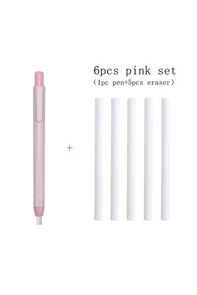 Choice 6pcs pink set 6Pcs/Set Pen Shape Press Type Pencil Eraser With Replace...