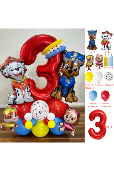 PAW PATROL 1pack 3 Cartoon Dog Chase Balloon Birthday Decoration Number Alumi...