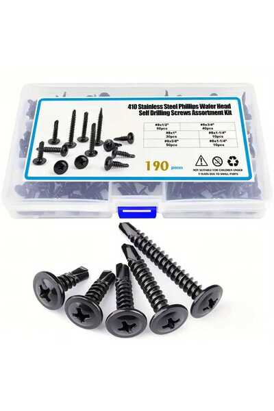 Choice 190 قطعة من براغي تثبيت ذاتية الثقب برأس دعامة معدلة رقم 8، مصنوعة من ...