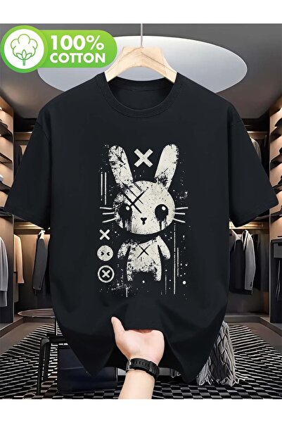 ship master Unisex Μπλουζάκι Oversize με στάμπα κουνελιού σε στυλ Grunge – Στ...