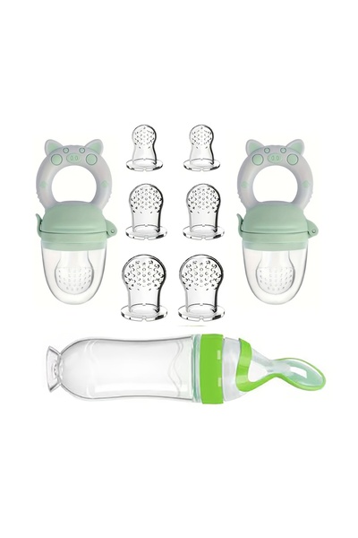 Choice طقم أدوات طعام للأطفال من 9 قطع باللون الأخضر: زجاجة رضاعة سيليكون واح...