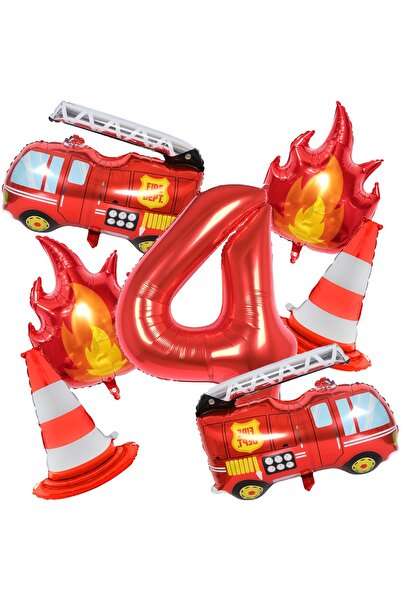Choice 32inch NO.4 1Set Fire Truck Balloons Set Red 32Inch Number Balloon Fla...