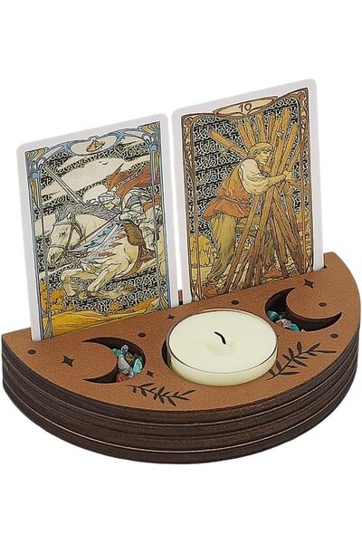 Choice AECH08-08631 Tarot Card Holder Wooden Half Round Camel Tarot Card Disp...