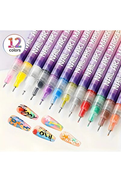 Choice 12 Colors 12 Color Nail Art Pens Set 0.5MM Fine Point Liner Acrylic Na...