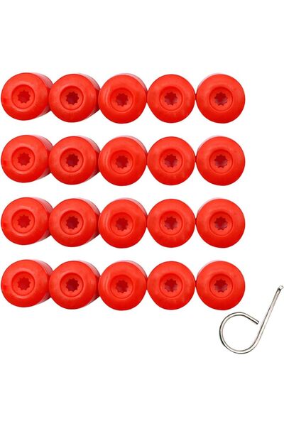 Choice1 20 قطعة غطاء صواميل عجلات السيارة باللون الأحمر، مقاس 17 مم، مع أداة ...