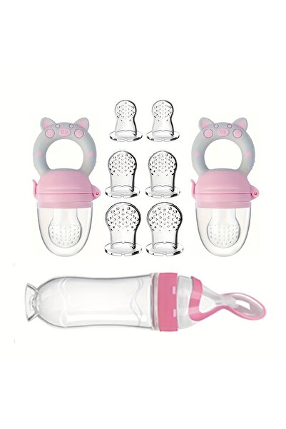 Choice طقم أدوات طعام وردي مكون من 9 قطع: زجاجة رضاعة سيليكون واحدة مع ملعقة ...