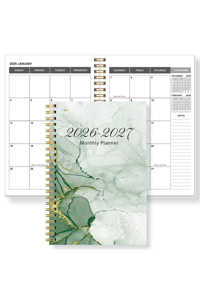 Choice green 2026–2027 A5 Spiral Monthly Planner Green Marble Cover 24-Month ...