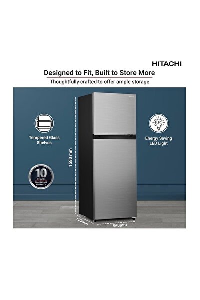 HITACHI 240L Top Mount Double Door Refrigerator – No Frost, Inverter Compressor, Silver