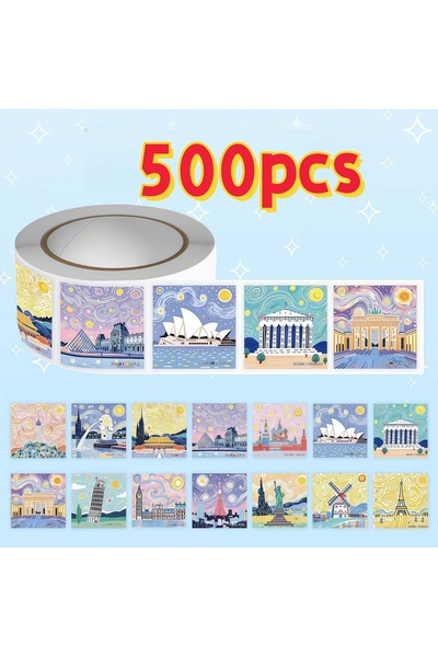Choice Red Van Gogh - Style World Landmark Stickers, 500 Pcs/Roll, 14 Iconic ...