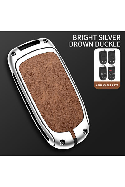 Choice غطاء معدني لمفتاح السيارة من الجلد الفضي والبني لسيارات جيب جراند شيرو...