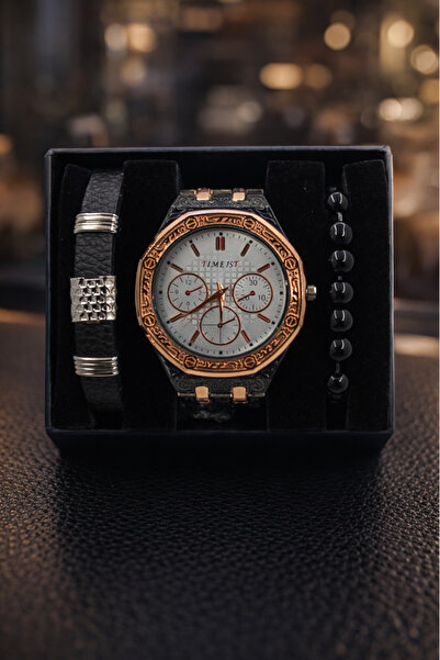 TEKMAKG Erkek Kol Saati ve 2’li Bileklik Seti | Kutulu Şık Kombin Hediyelik