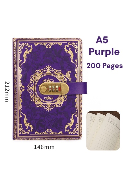 Choice Purple Vintage A5 Lock Diary with Password 200 Pages Thick Notebook An...