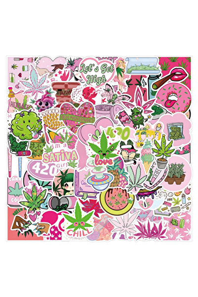 Choice 110pcs 55/110PCS Pink Weed Leaves Graffiti Stickers Funny Trend Decals...