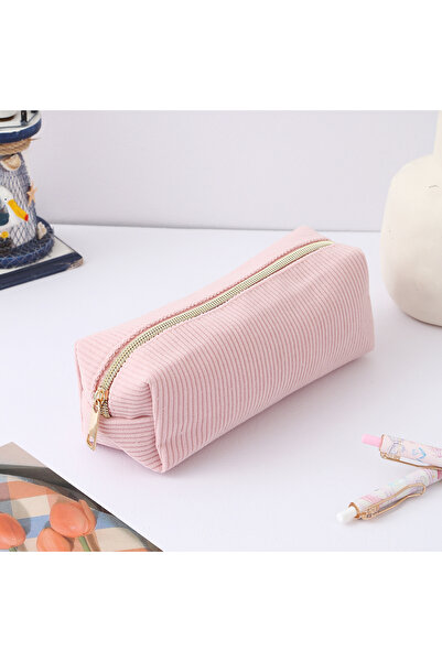 Choice pink 1 PC Striped Solid Color Pencil Case Portable Stationery Storage ...