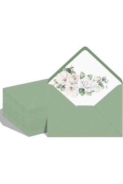 Choice عبوة من 50 ظرفًا أخضر زيتوني، مقاس 5 × 7 بوصات، بنقشة زهور، مناسبة للد...