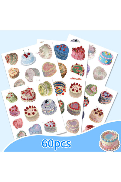 Choice 60 Pieces of Retro Cream Cake Stickers, Colorful Dessert Designs, Suit...
