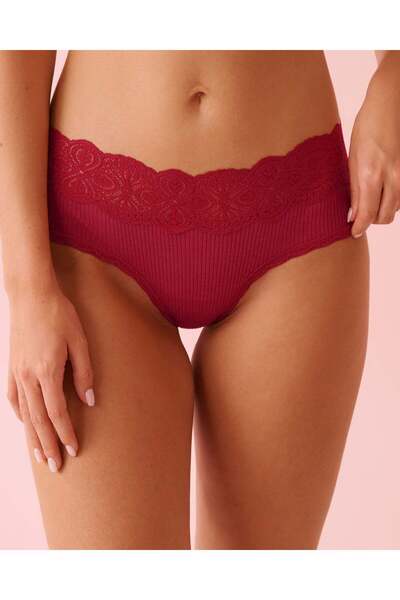 La Vie en Rose Lace Trim Ribbed Hiphugger Panty